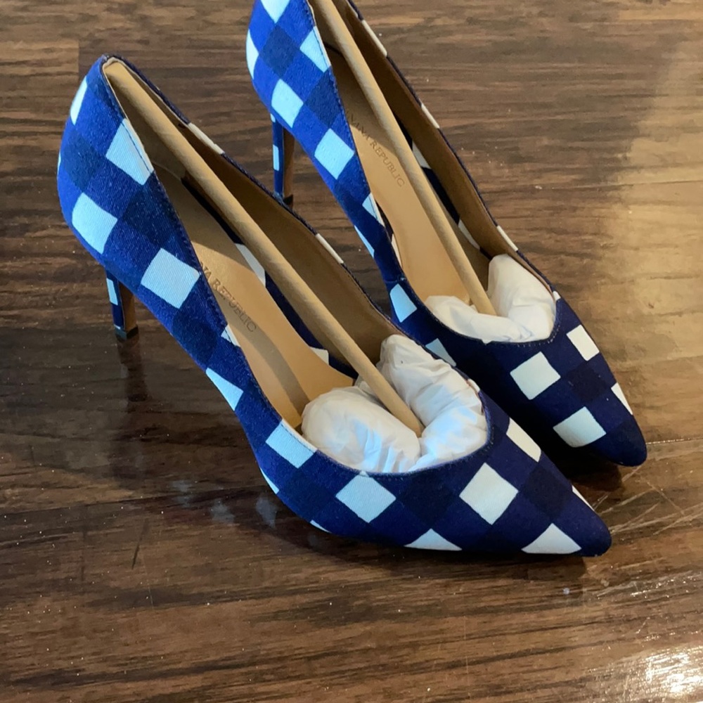 Blue Checkered Banana Republic Business Heels